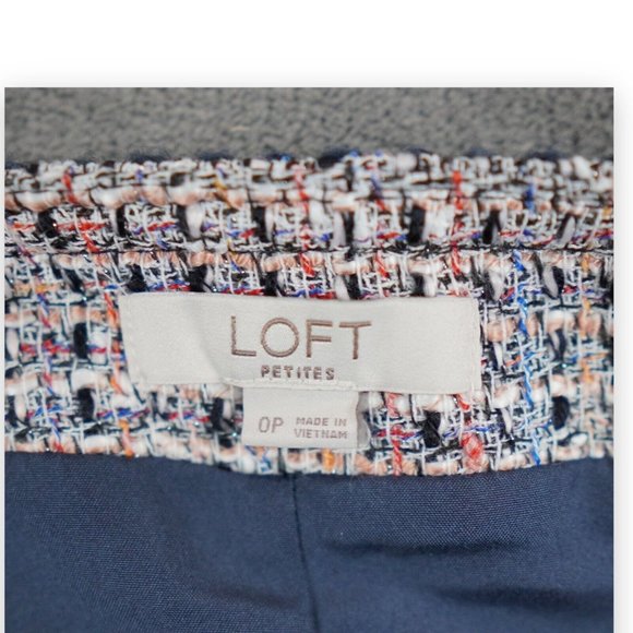 Loft Petite Tweed‎ Pocket Shift Skirt Size 0P White Blue Stylish Modern Mosiac - Picture 11 of 14
